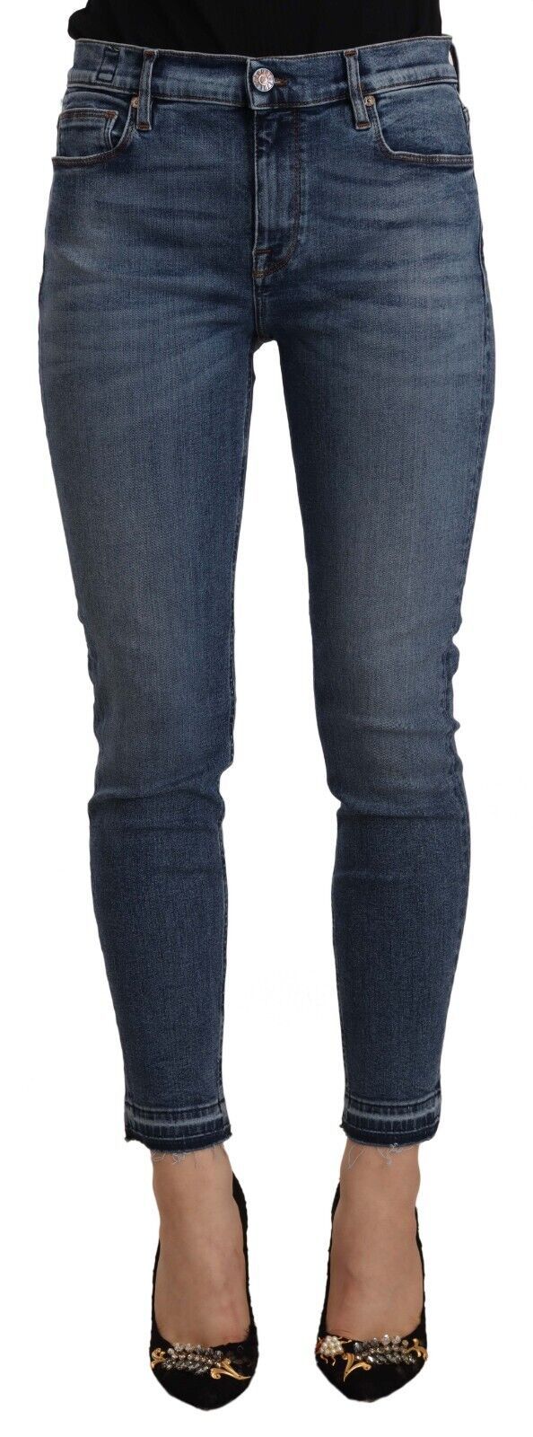 Blåa slim fit-jeans med medelhög midja i bomullsdenim
