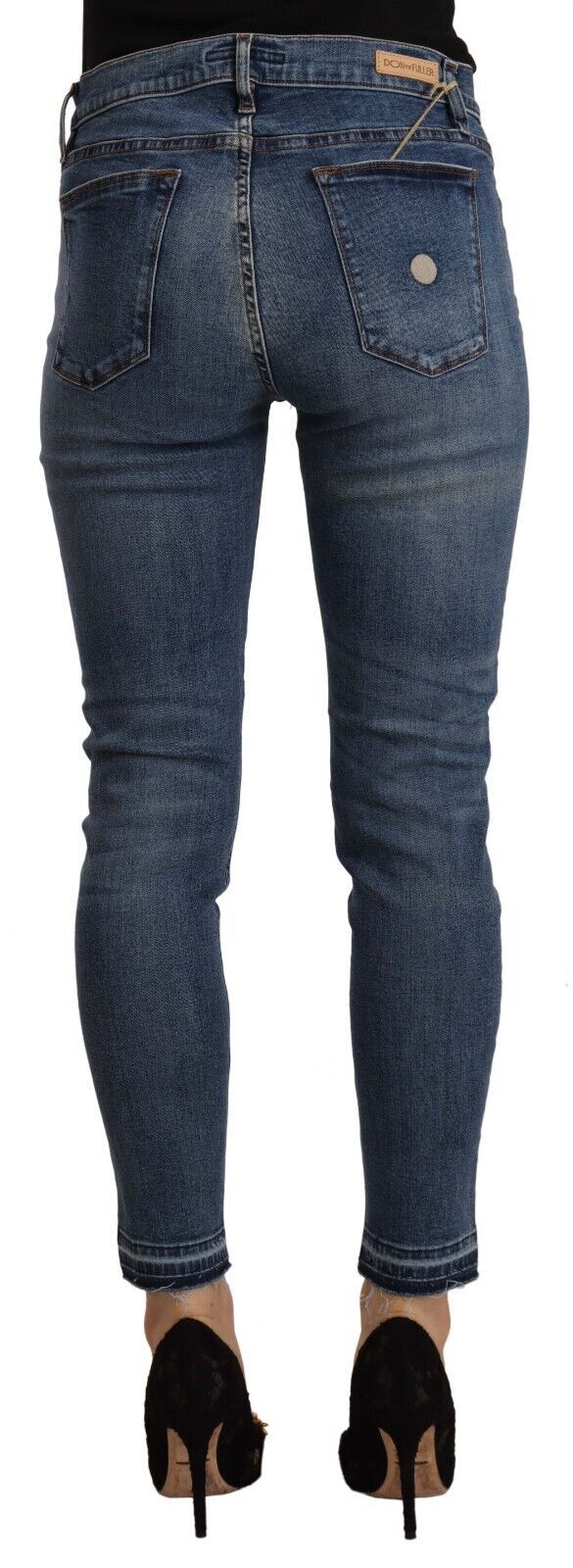 Blåa slim fit-jeans med medelhög midja i bomullsdenim