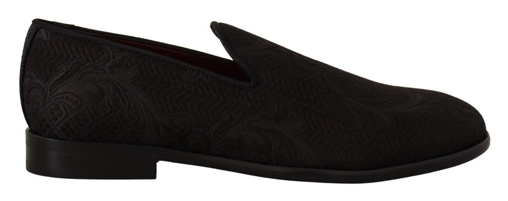 Svarta blommiga brokadtofflor Loafers