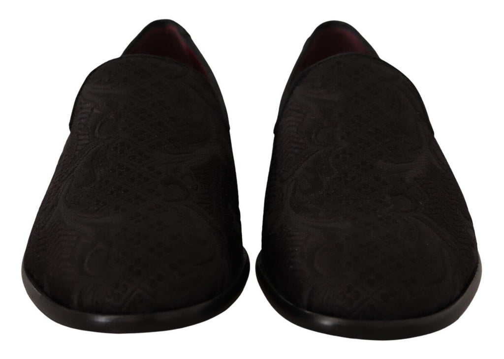 Svarta blommiga brokadtofflor Loafers
