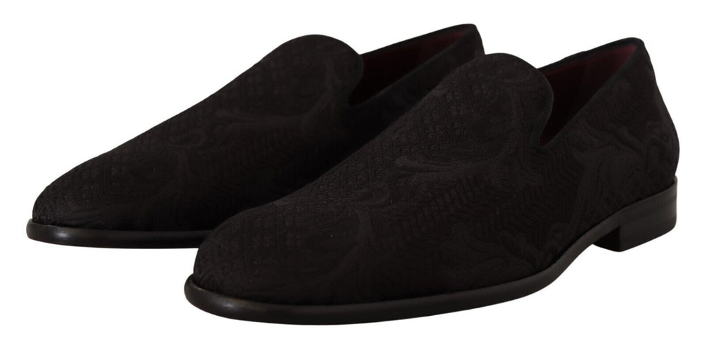 Svarta blommiga brokadtofflor Loafers