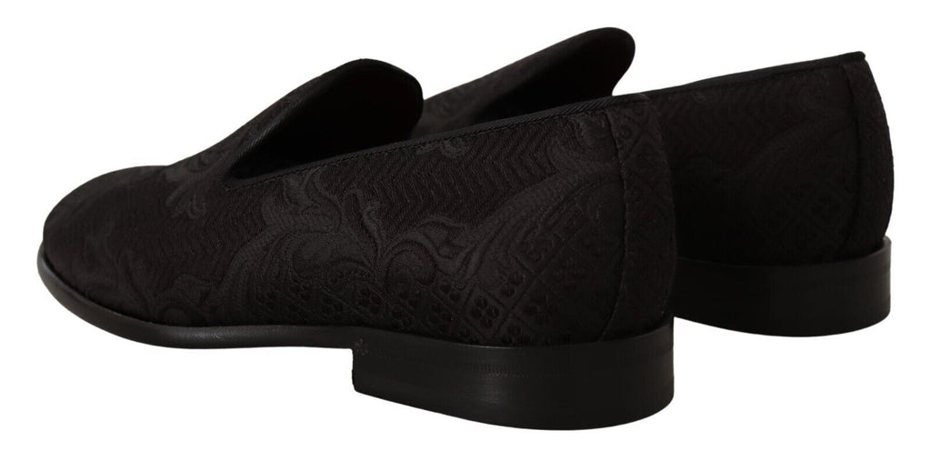 Svarta blommiga brokadtofflor Loafers
