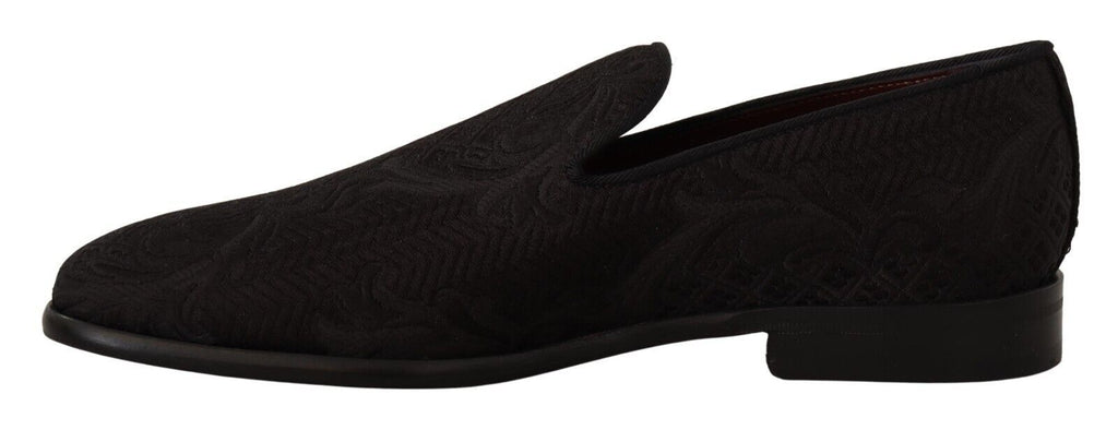 Svarta blommiga brokadtofflor Loafers