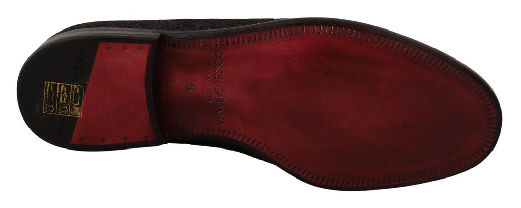 Svarta blommiga brokadtofflor Loafers
