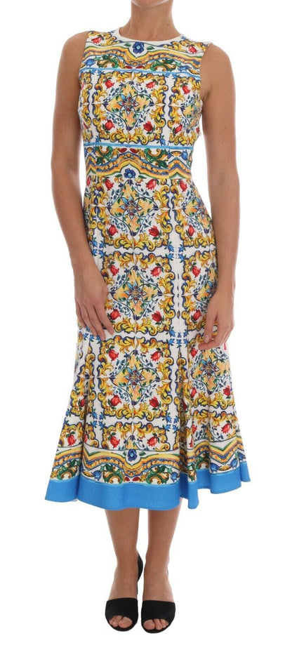 Dolce &amp; Gabbana Vit Majoilca Ärmlös Slidklänning med A-linje