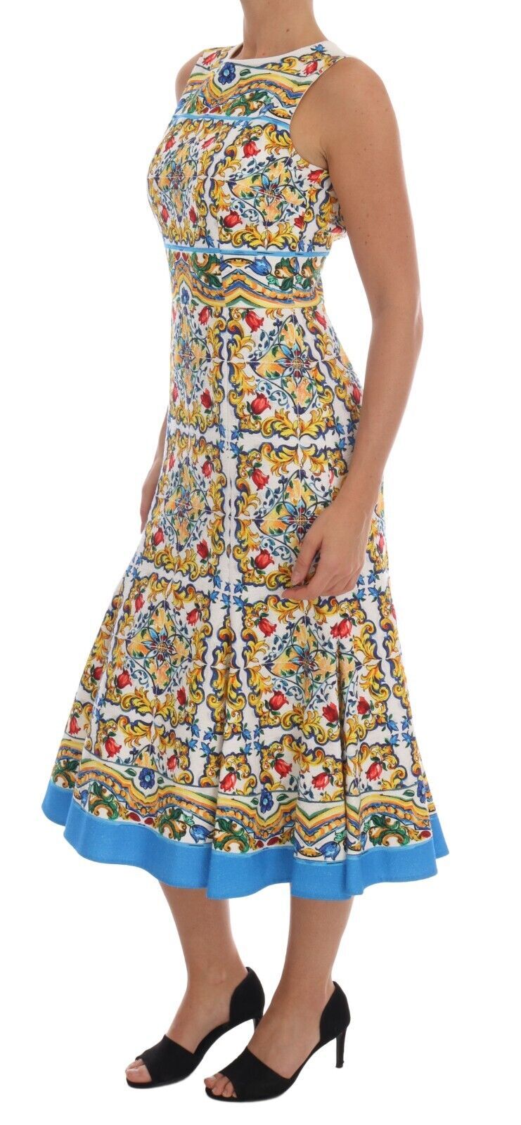 Dolce &amp; Gabbana Vit Majoilca Ärmlös Slidklänning med A-linje