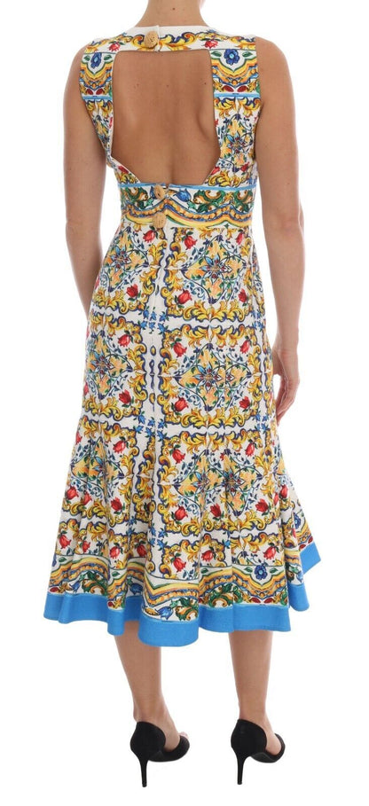 Dolce &amp; Gabbana Vit Majoilca Ärmlös Slidklänning med A-linje