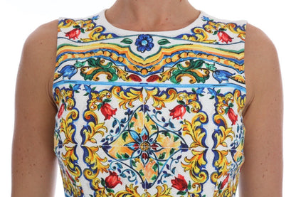 Dolce &amp; Gabbana Vit Majoilca Ärmlös Slidklänning med A-linje