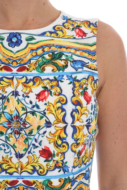 Dolce &amp; Gabbana Vit Majoilca Ärmlös Slidklänning med A-linje