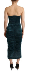 Dolce & Gabbana Turquoise Bustier Bodice Draped Midi Dress.