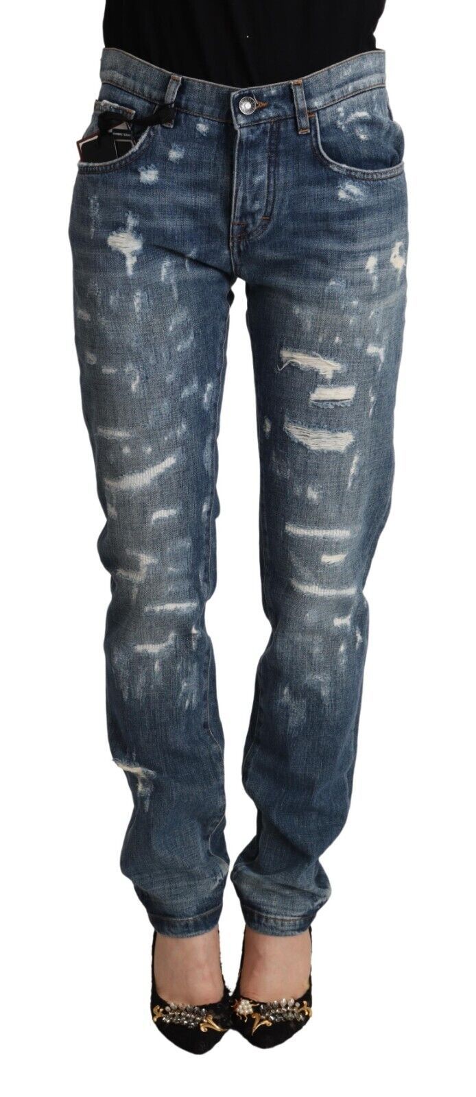 Blå slitna denim BOYFRIEND skinny jeans