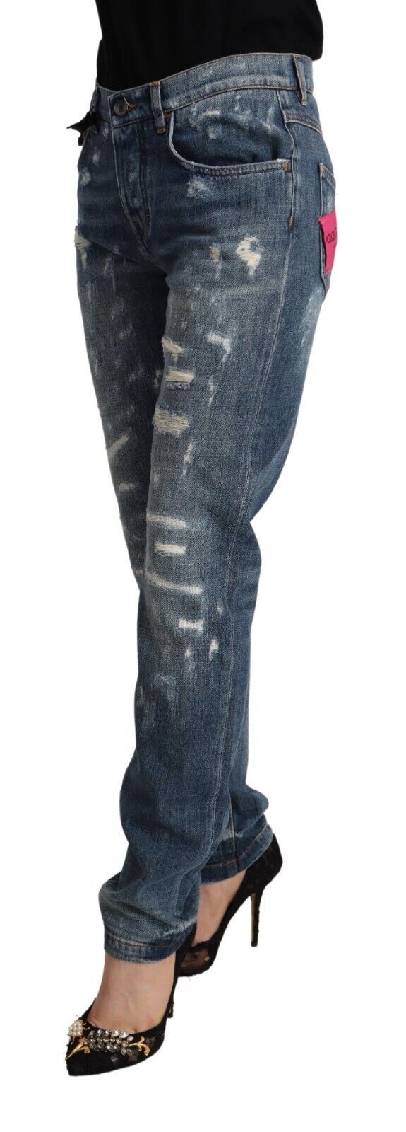 Blå slitna denim BOYFRIEND skinny jeans