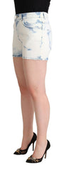 Dolce & Gabbana White Blue Dye Cotton Mid Waist Denim Shorts
