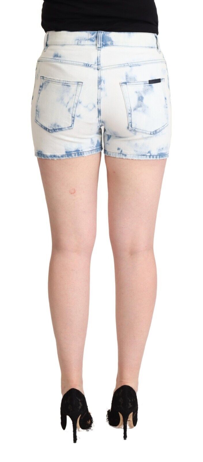 Vita Blå Färgade Bomullsshorts Med Mellanhög Midja