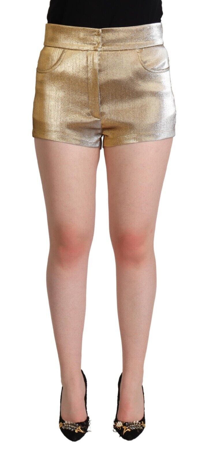 Metallic guldfärgade bomullsshorts med medelhög midja