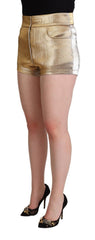 Dolce & Gabbana Metallic Gold Cotton Mid Waist Hot Pants Shorts