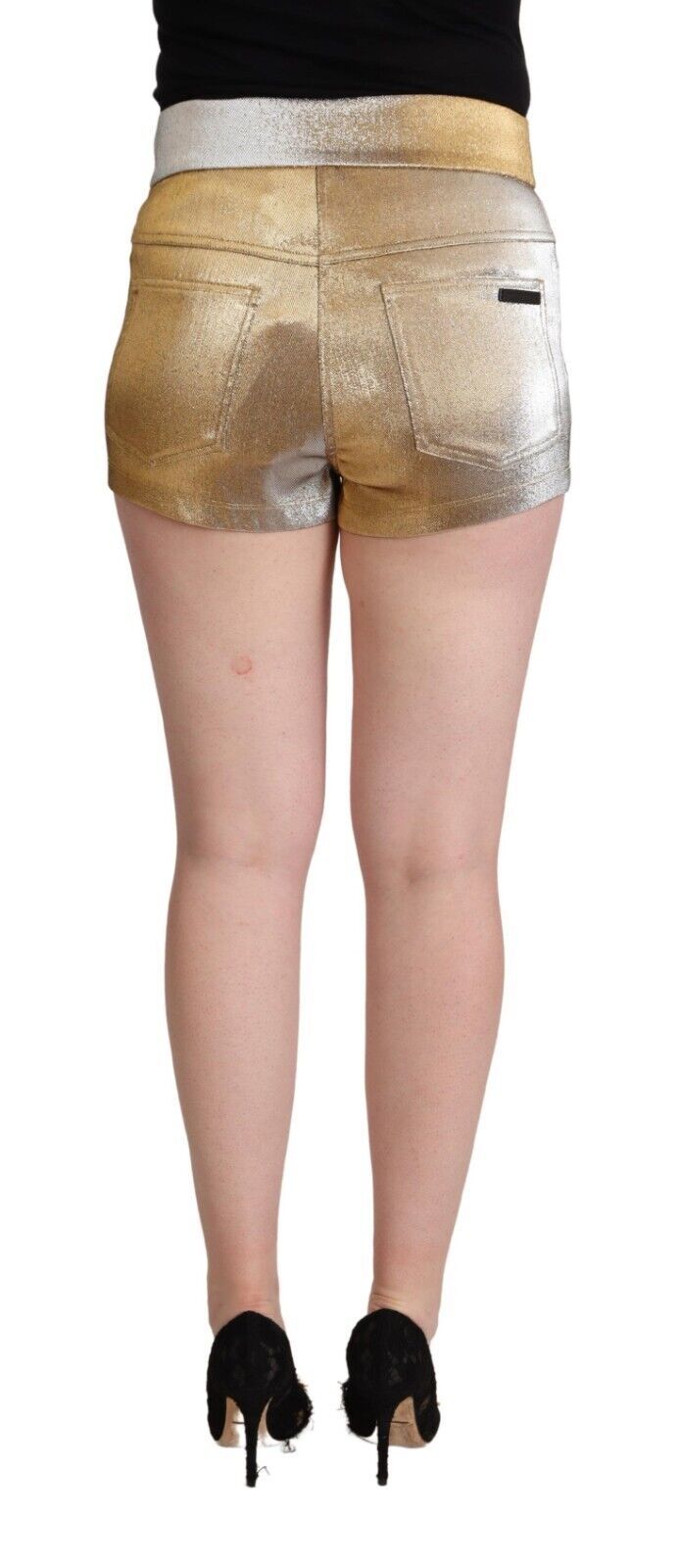 Metallic guldfärgade bomullsshorts med medelhög midja