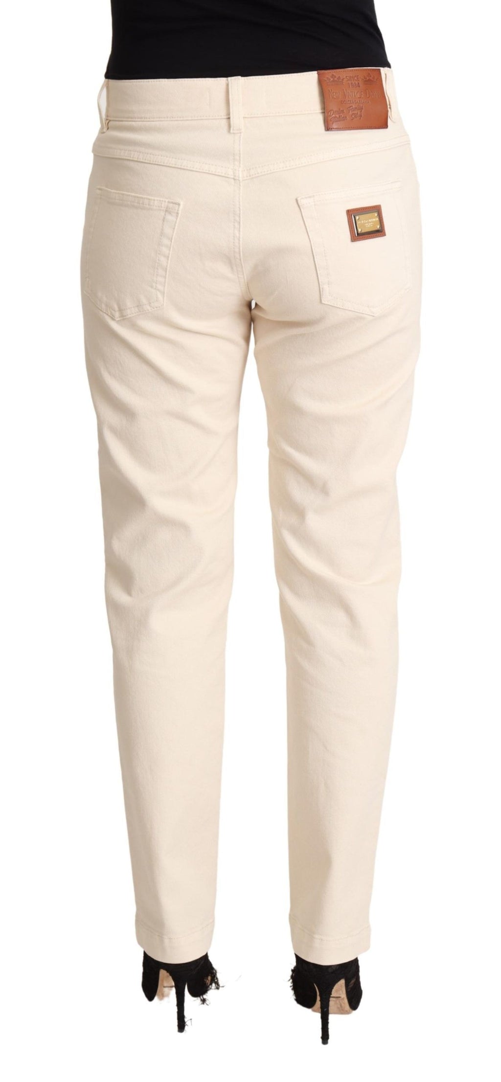 Vita bomulls skinny denim damer jeansbyxor