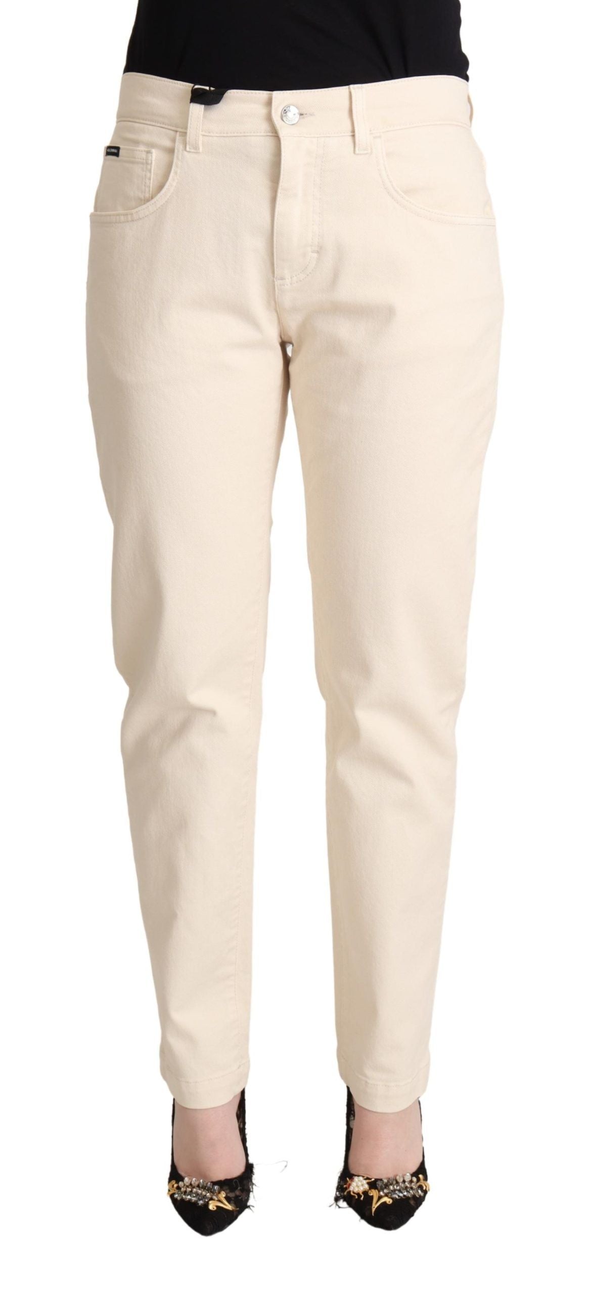 Vita bomulls skinny denim damer jeansbyxor