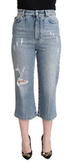 Dolce & Gabbana Blue Tattered Cotton Denim Capri Cropped Jeans