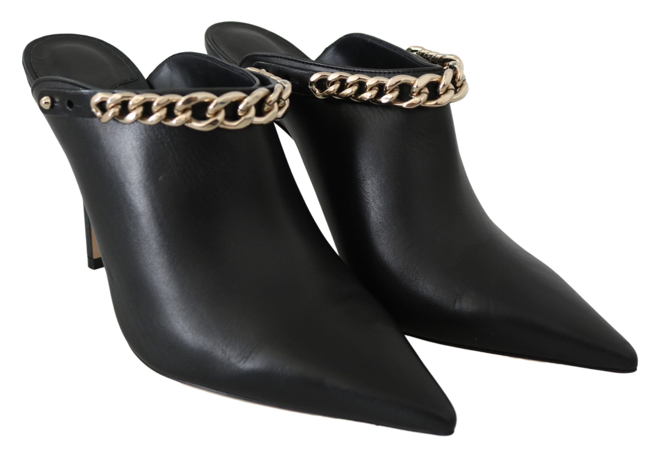 Eleganta svarta guldfärgade läderpumps