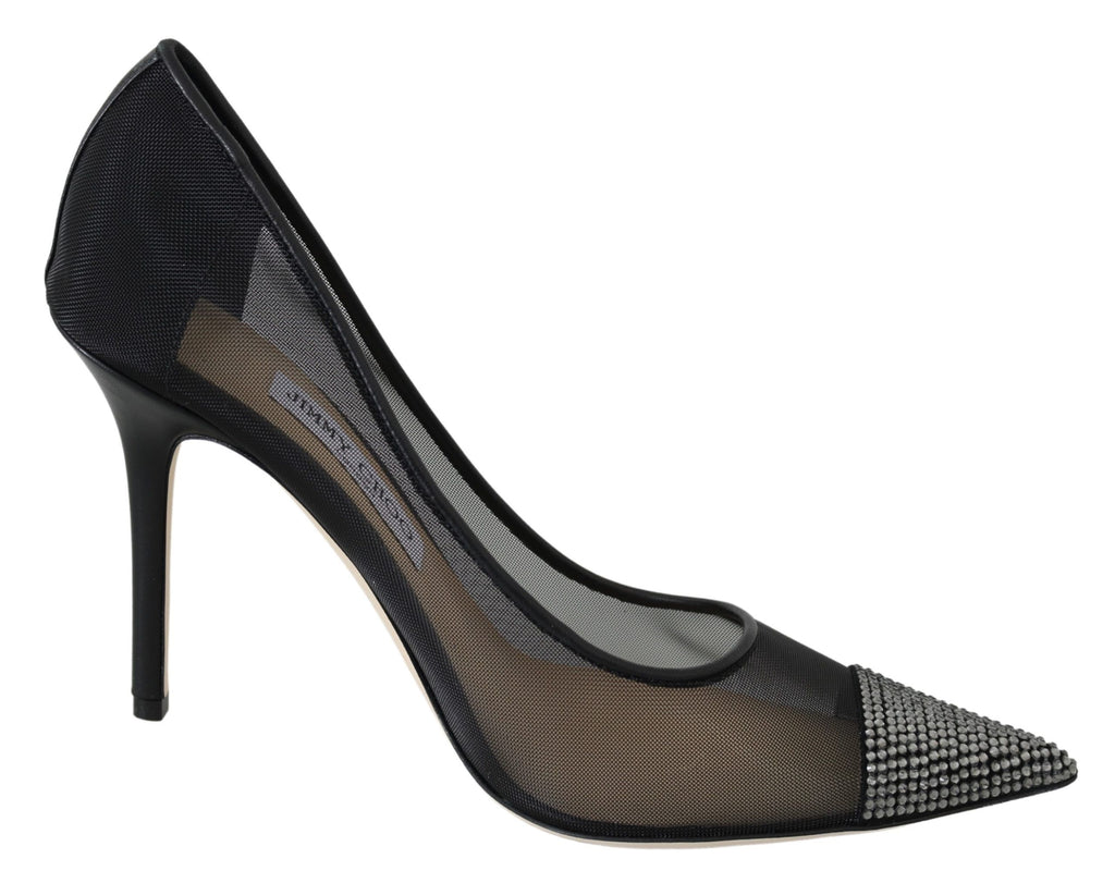 Elegante svarte nettingkrystallpumps