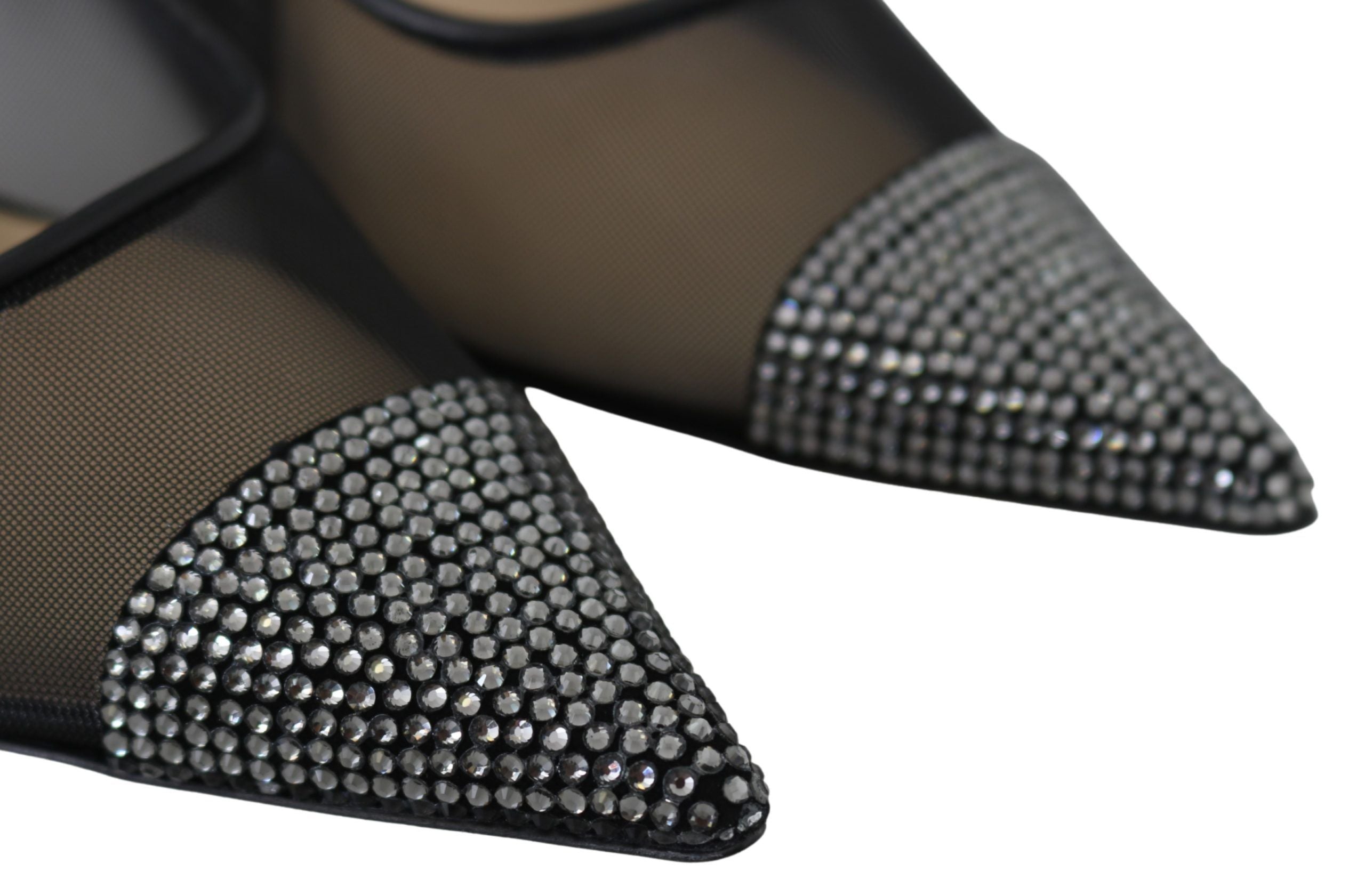Eleganta svarta pumps i mesh med kristaller