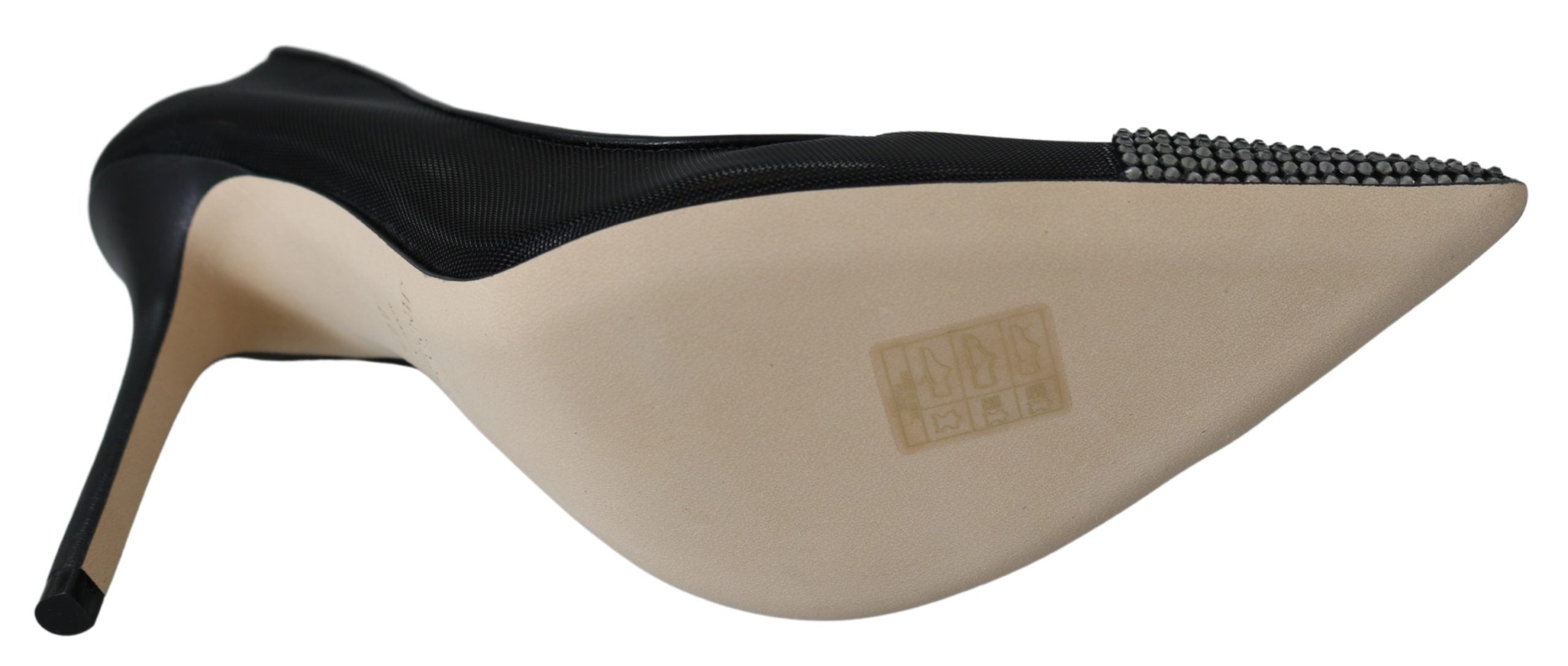 Eleganta svarta pumps i mesh med kristaller