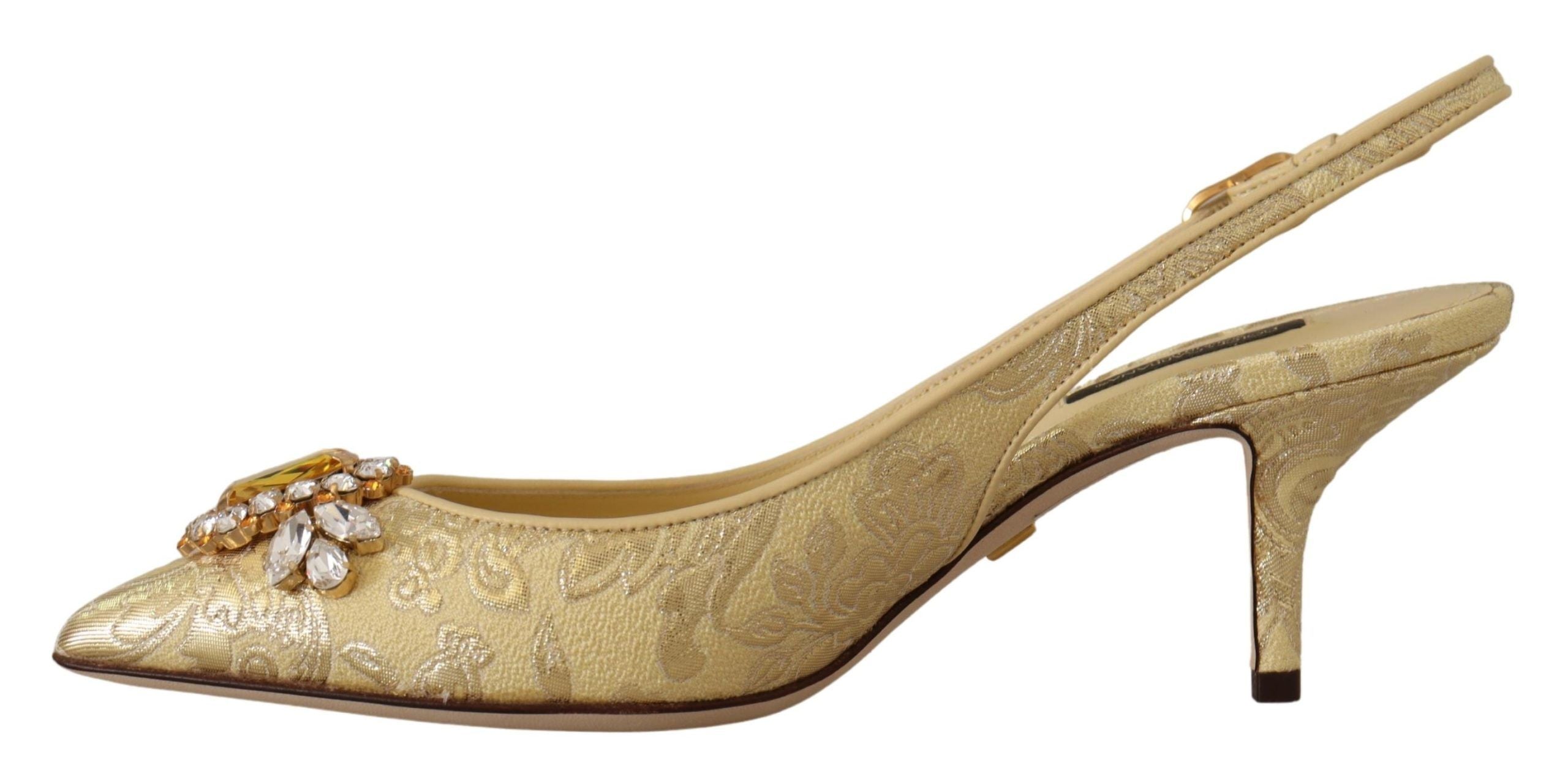 Guldfärgade kristaller med slingbacks och klackar