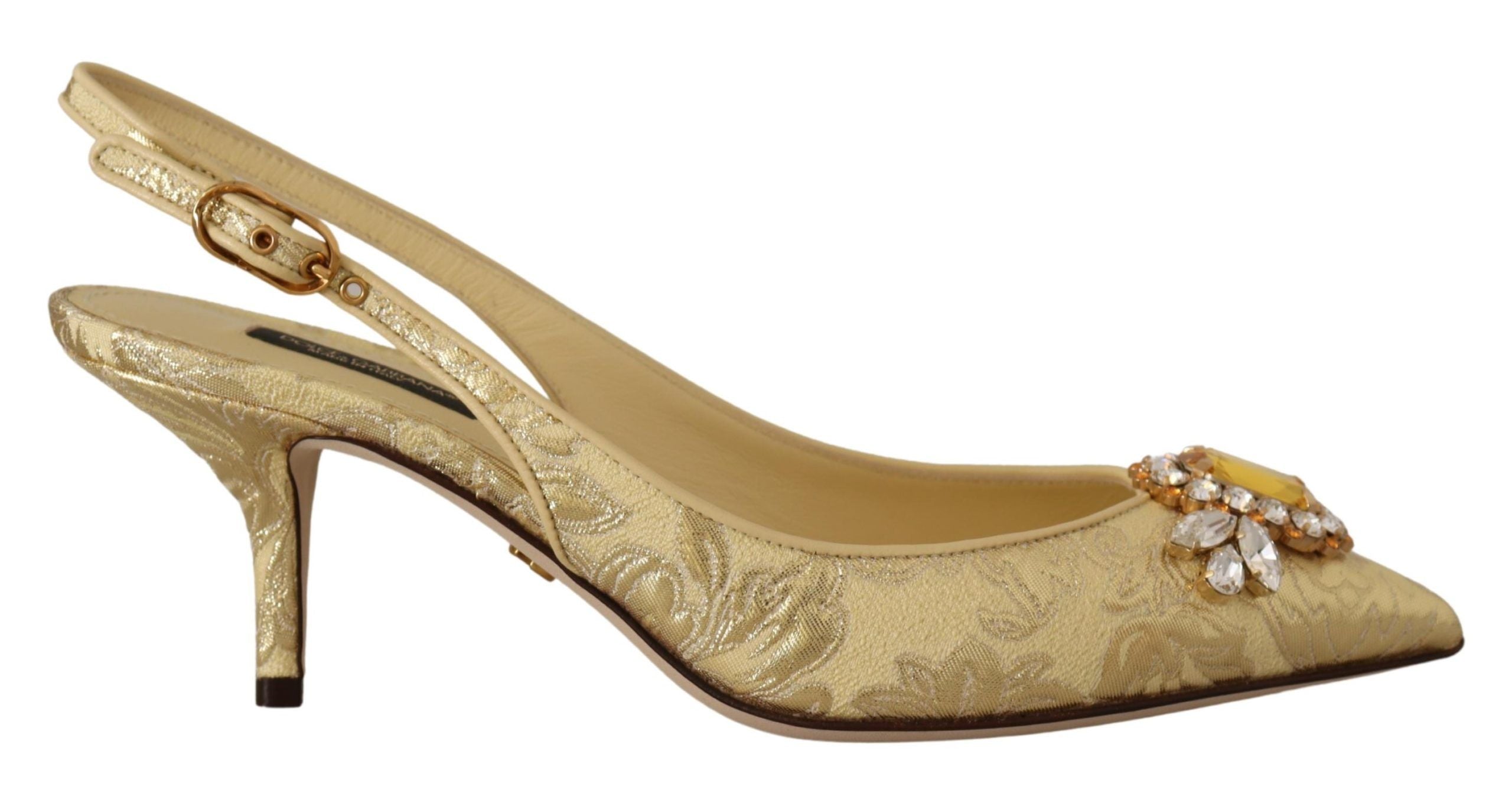 Guldfärgade kristaller med slingbacks och klackar