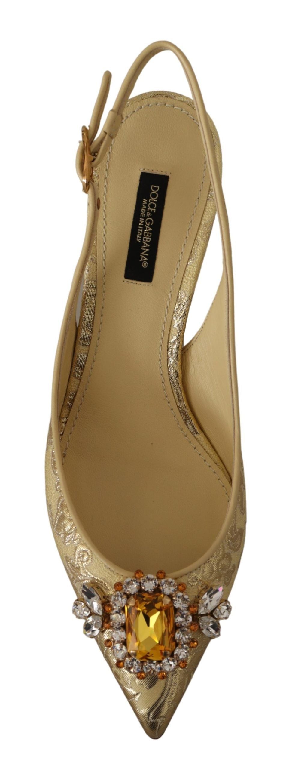 Guldfärgade kristaller med slingbacks och klackar