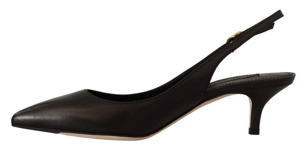 Svarta Läder Slingbacks Klackar Pumps Skor