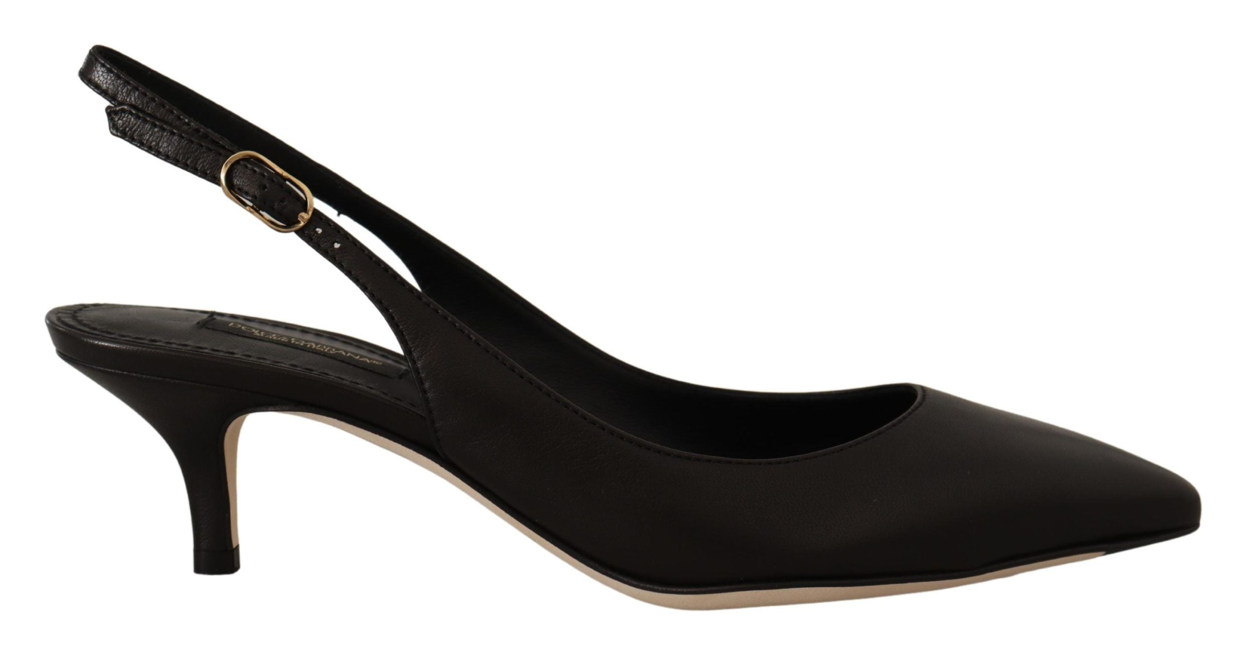 Svarta Läder Slingbacks Klackar Pumps Skor