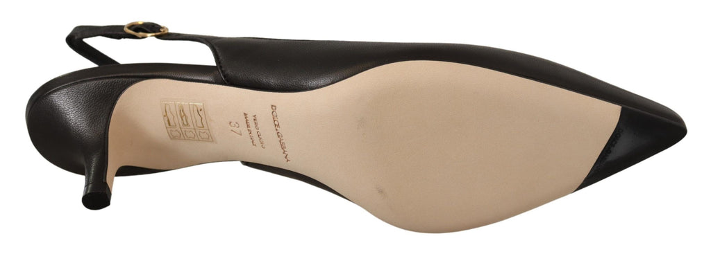 Svarta Läder Slingbacks Klackar Pumps Skor