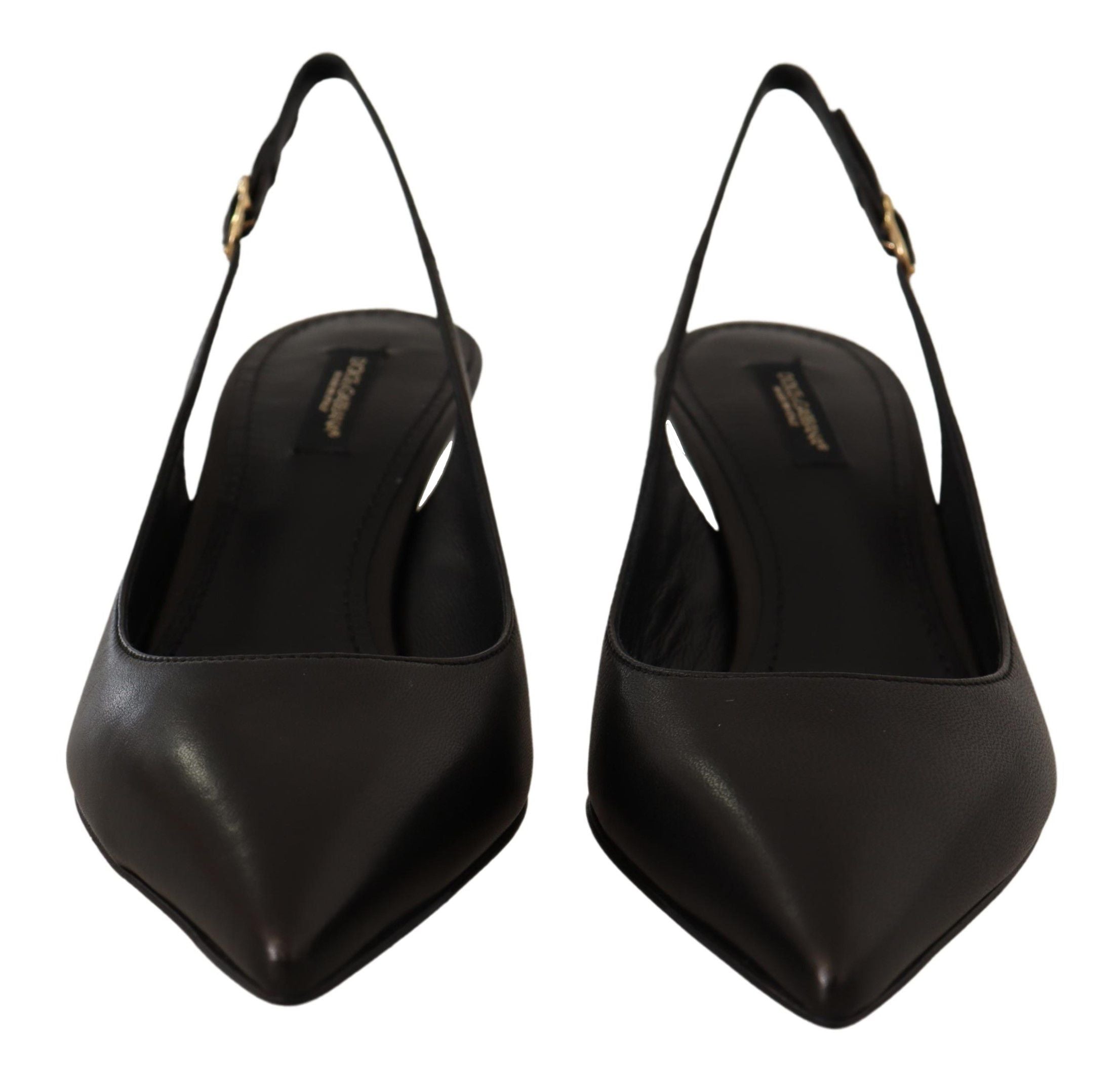 Svarta Läder Slingbacks Klackar Pumps Skor