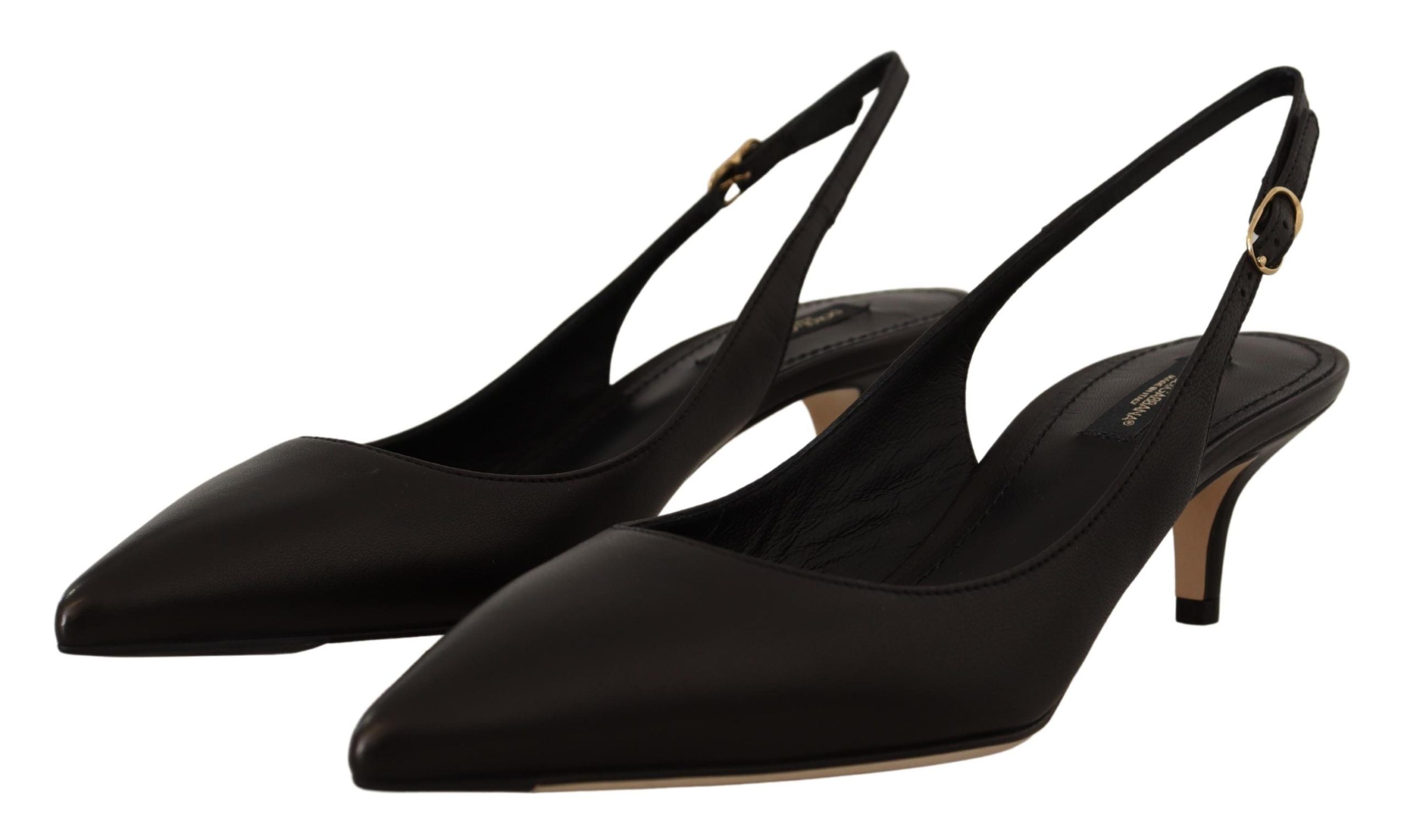 Svarta Läder Slingbacks Klackar Pumps Skor