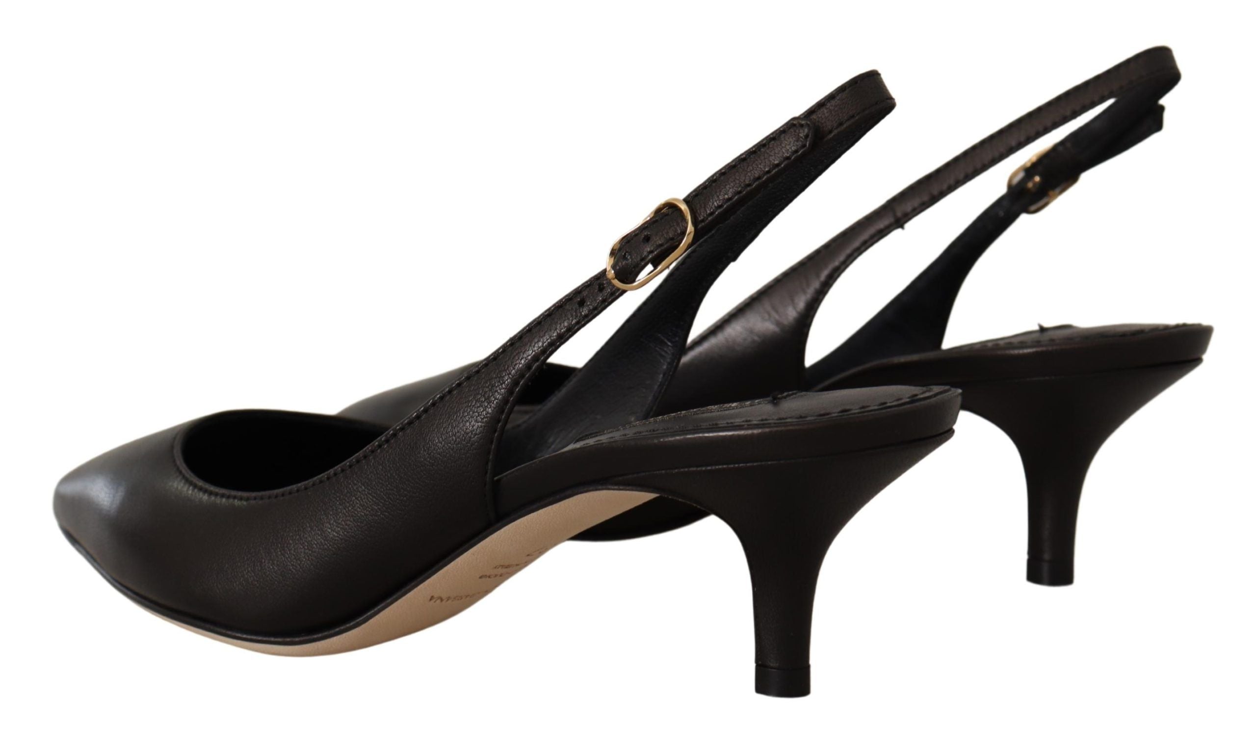 Svarta Läder Slingbacks Klackar Pumps Skor