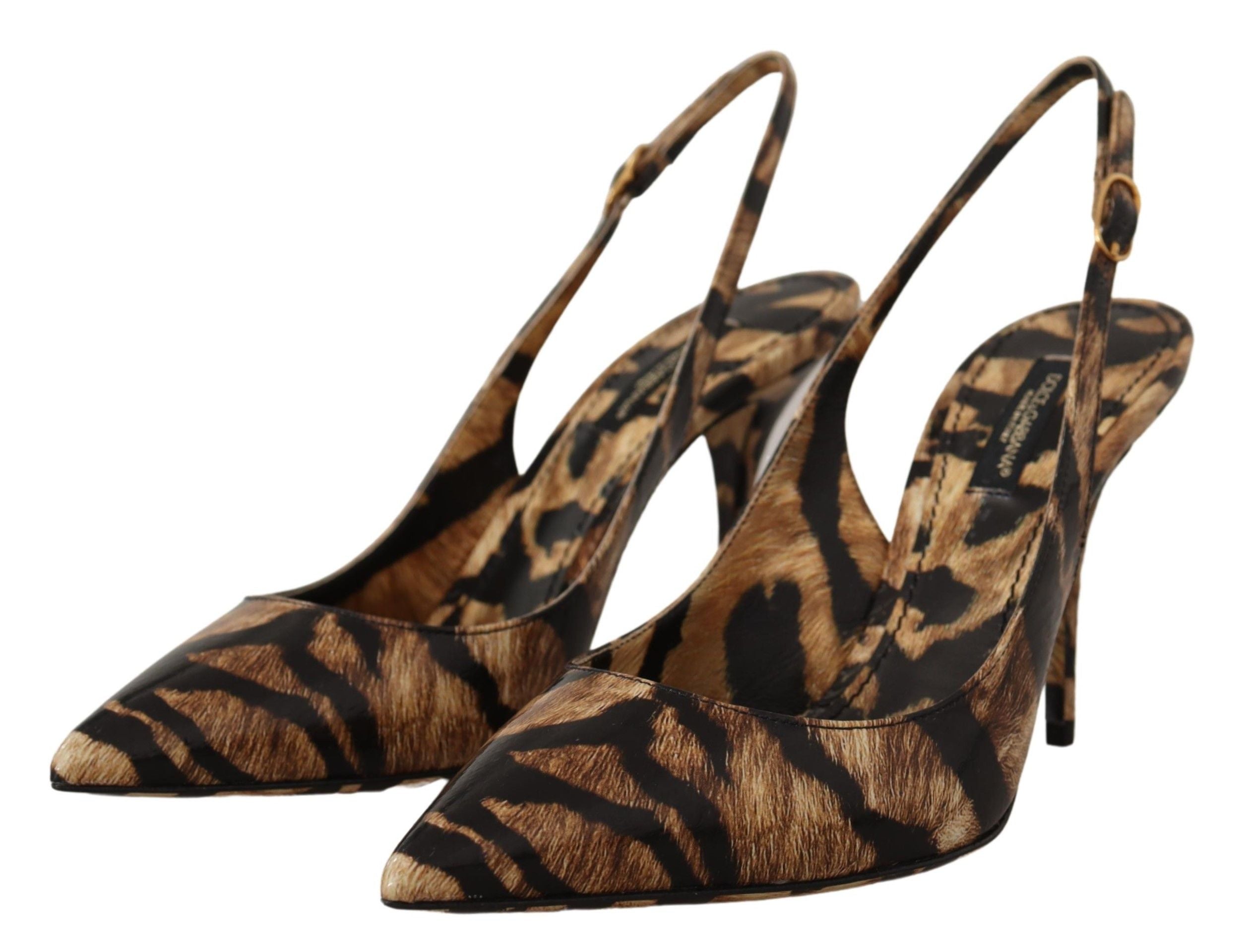Bruna Slingbacks Läder Tigerskor