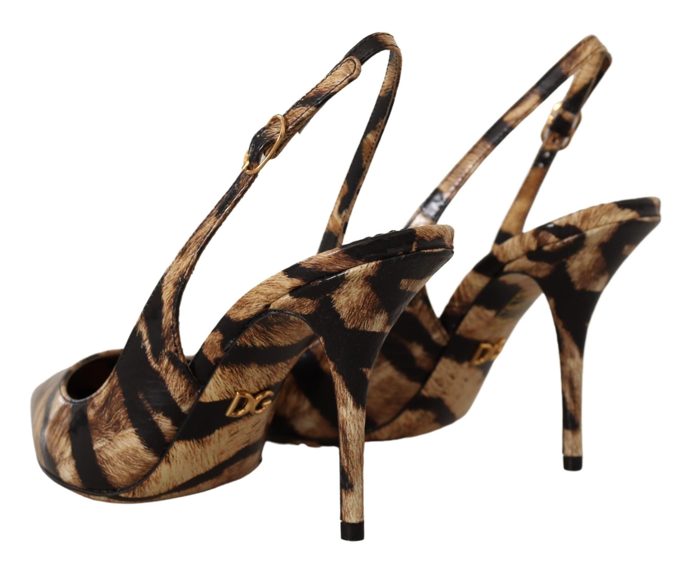Bruna Slingbacks Läder Tigerskor