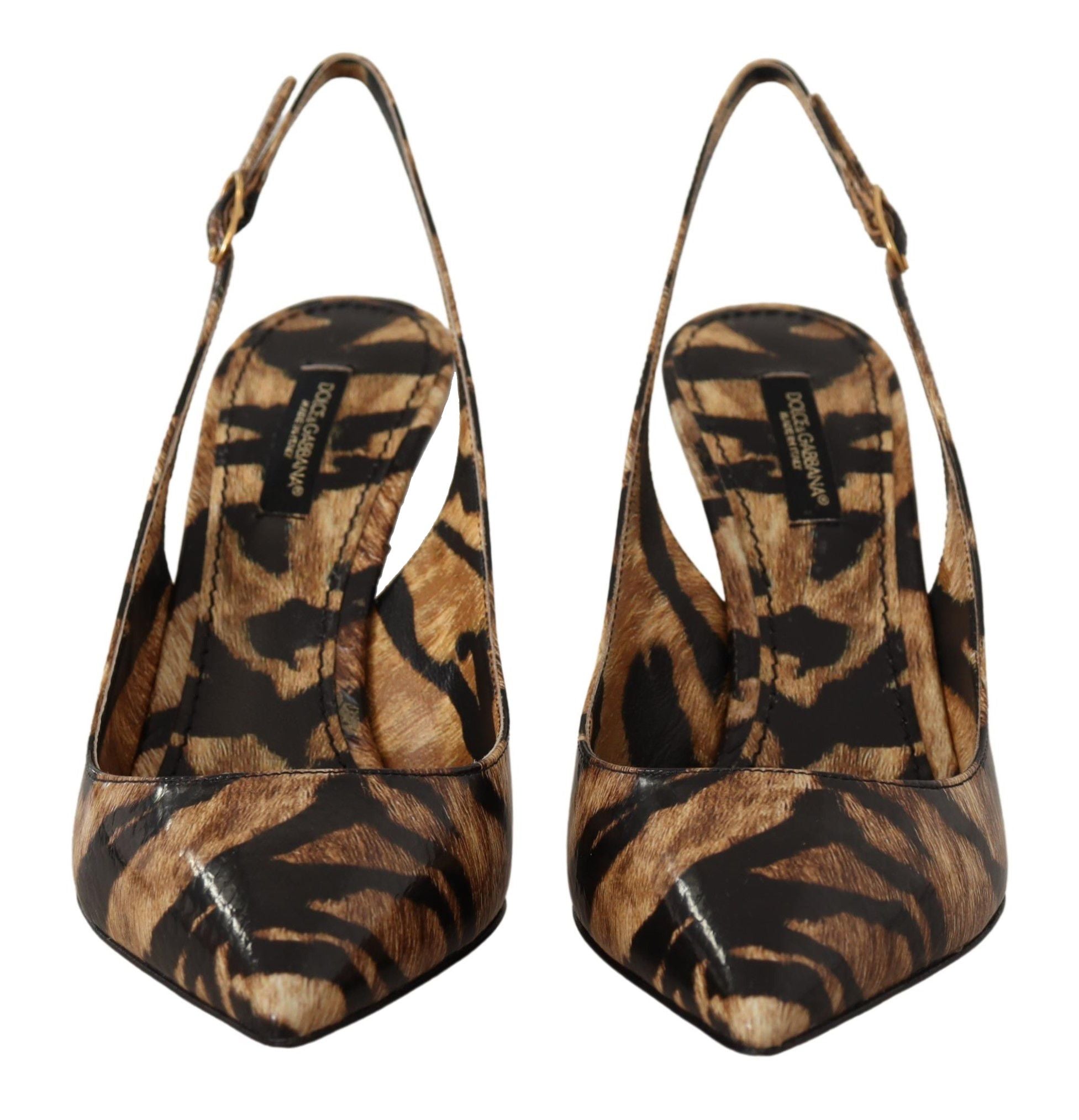 Bruna Slingbacks Läder Tigerskor