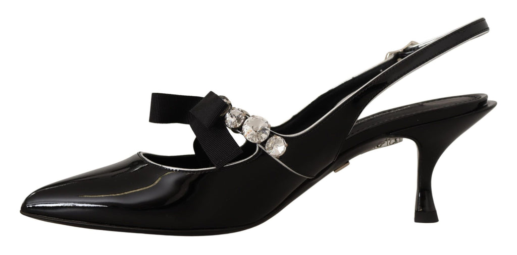 Svarta lackläder med kristallslingbacks