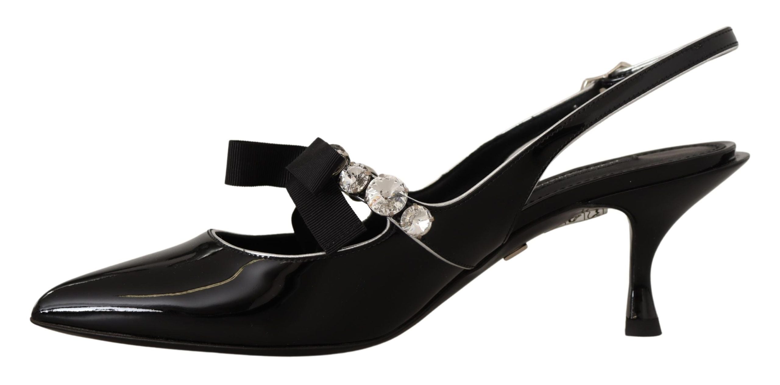 Svarta lackläder med kristallslingbacks