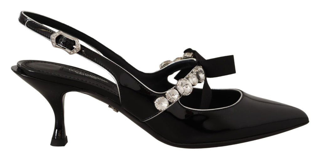 Svarta lackläder med kristallslingbacks