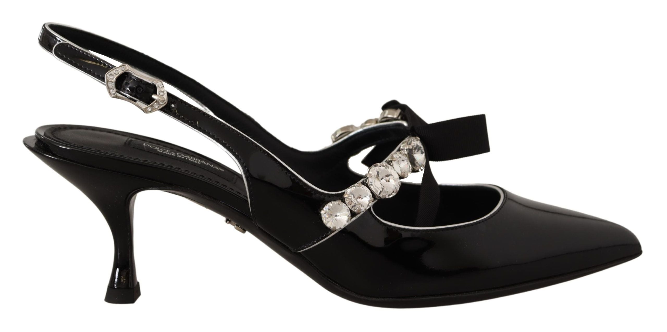 Svarta lackläder med kristallslingbacks