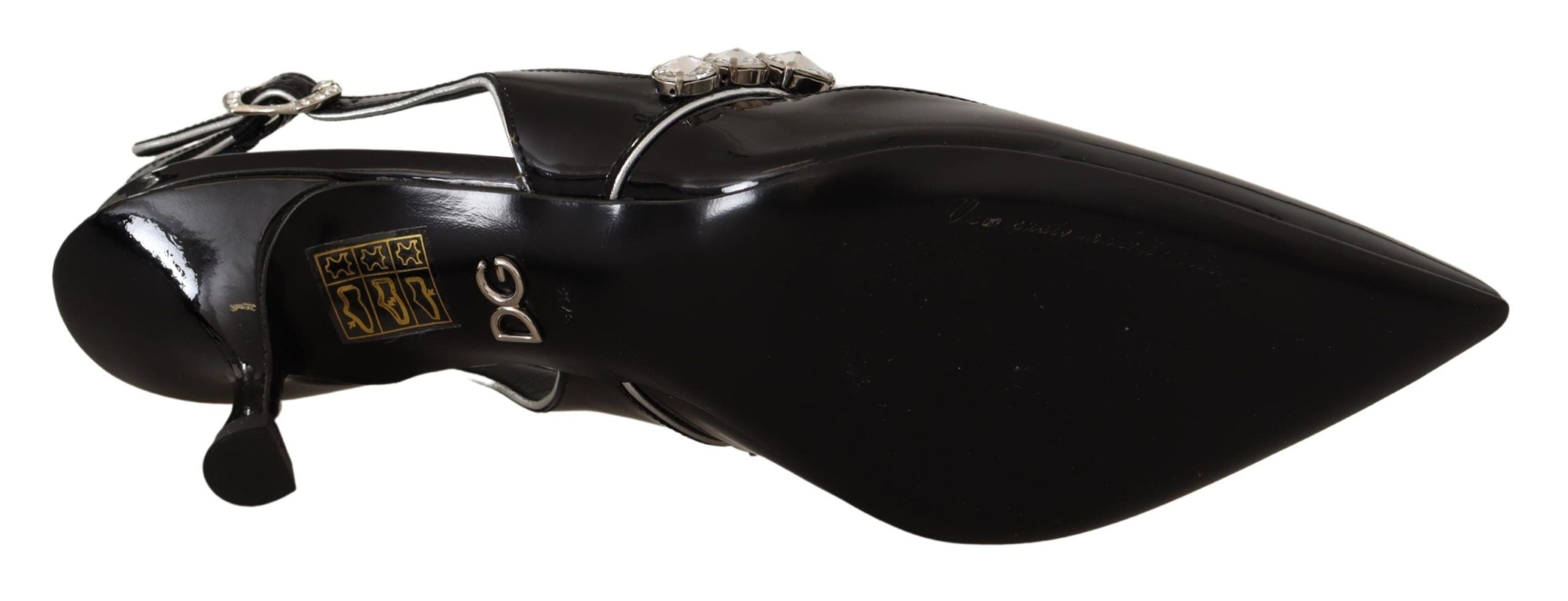 Svarta lackläder med kristallslingbacks