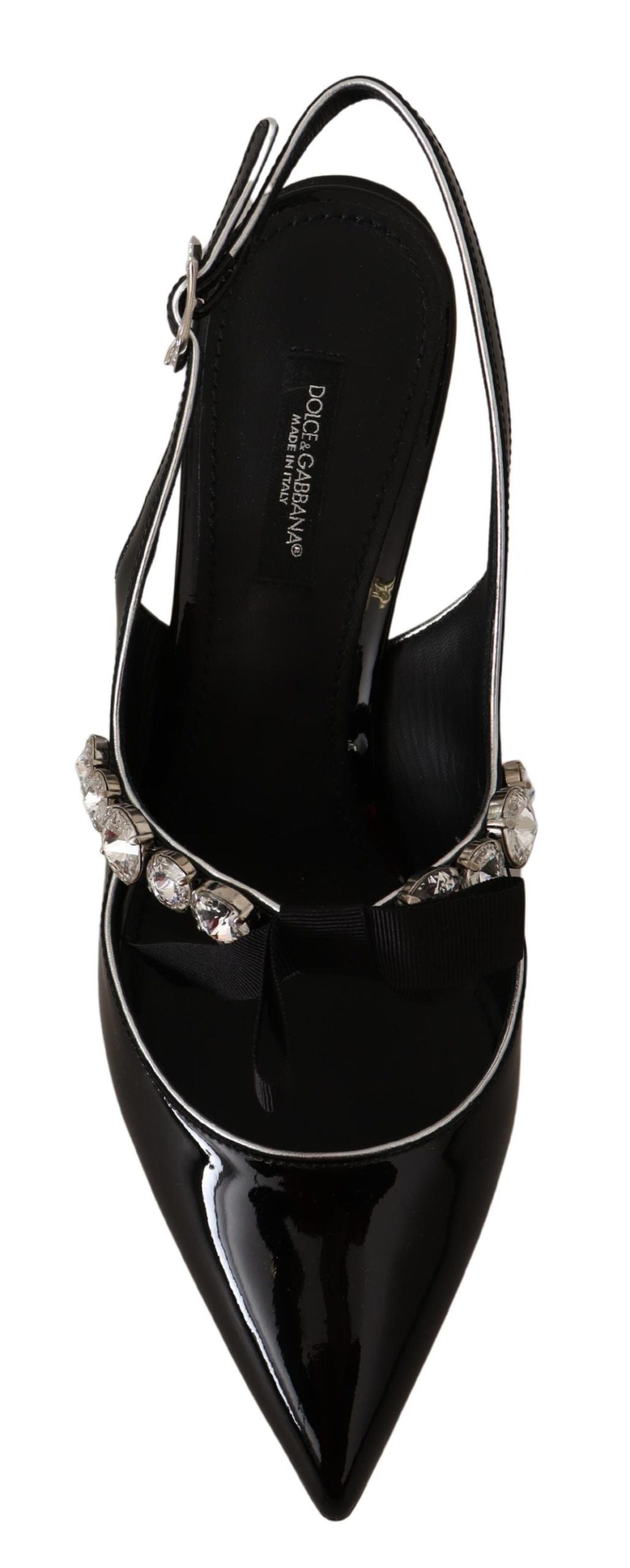 Svarta lackläder med kristallslingbacks