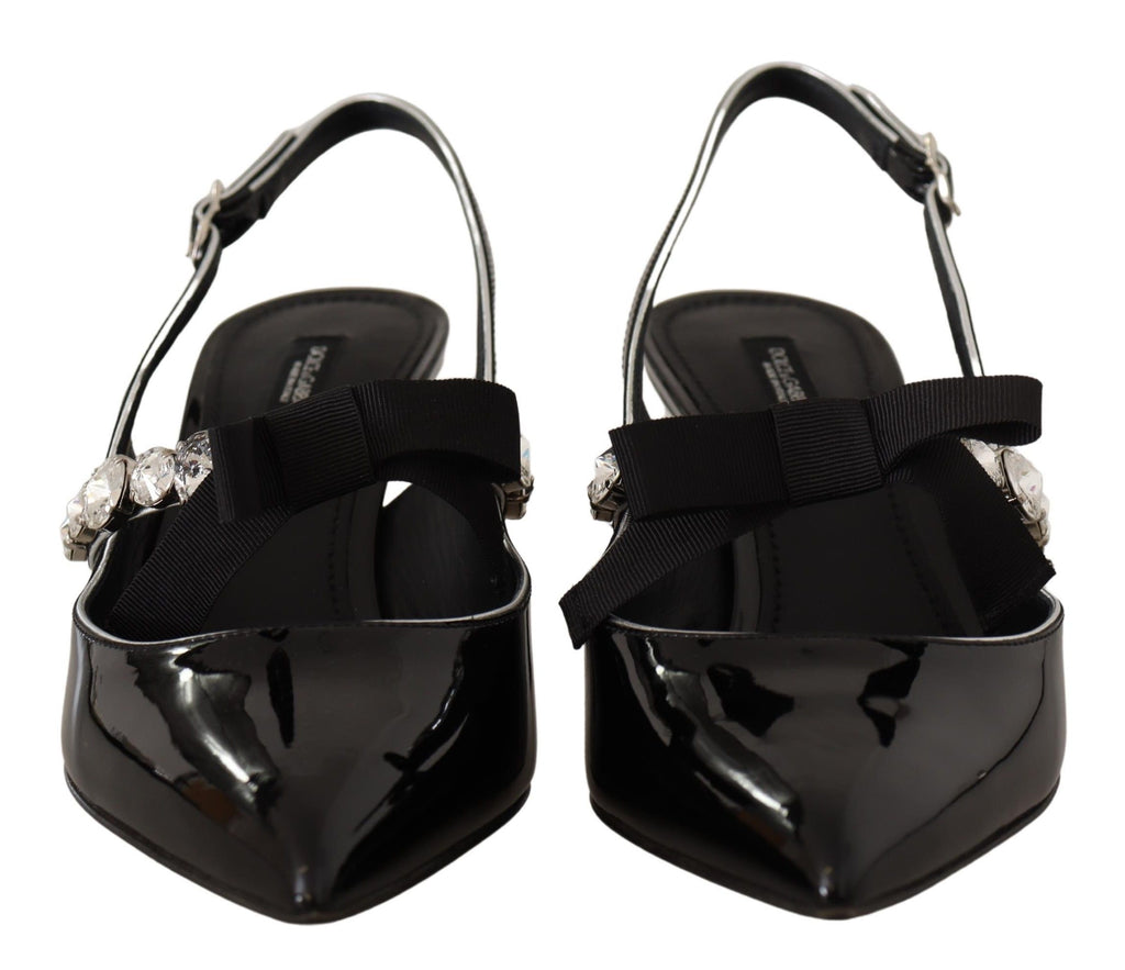 Svarta lackläder med kristallslingbacks