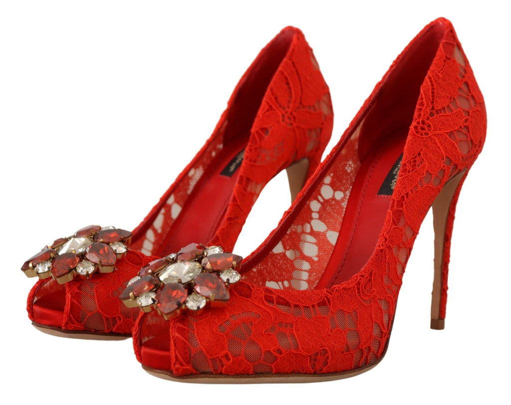 Röda Taormina Spets Kristallklackade Pumps