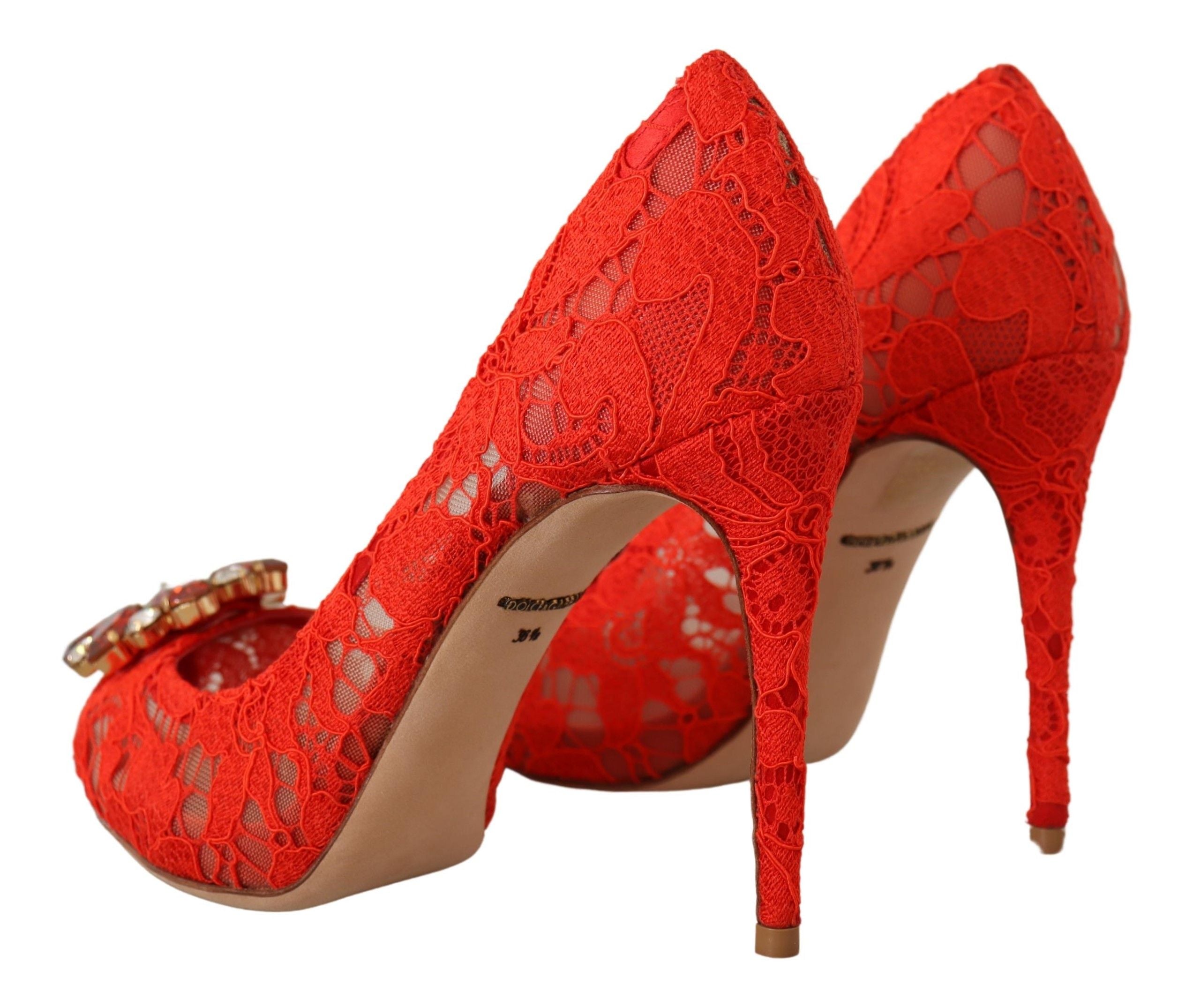Röda Taormina Spets Kristallklackade Pumps