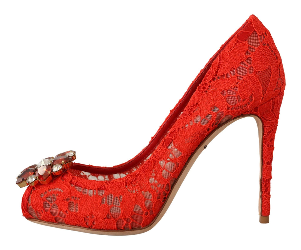 Röda Taormina Spets Kristallklackade Pumps